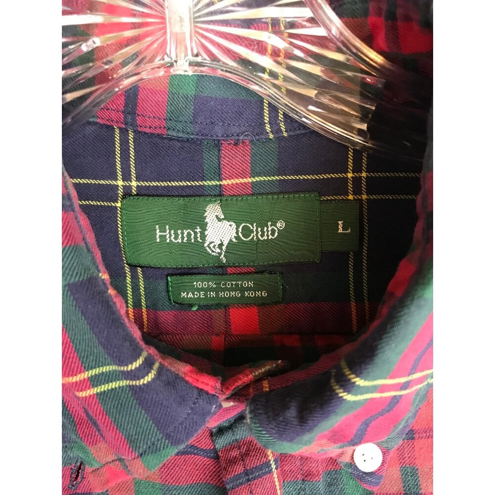 VTG Hunt Club Tartan Plaid Button Down Shirt Mens L Red Navy 90s Grudge - Picture 3 of 7